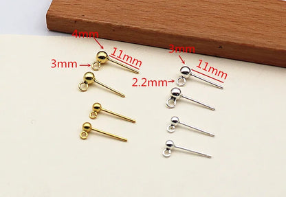 3mm Solid 925 Sterling Silver Ball Earring Post with Open Jump Ring  DIY Components Jewelry Making Earring Accessories Findings