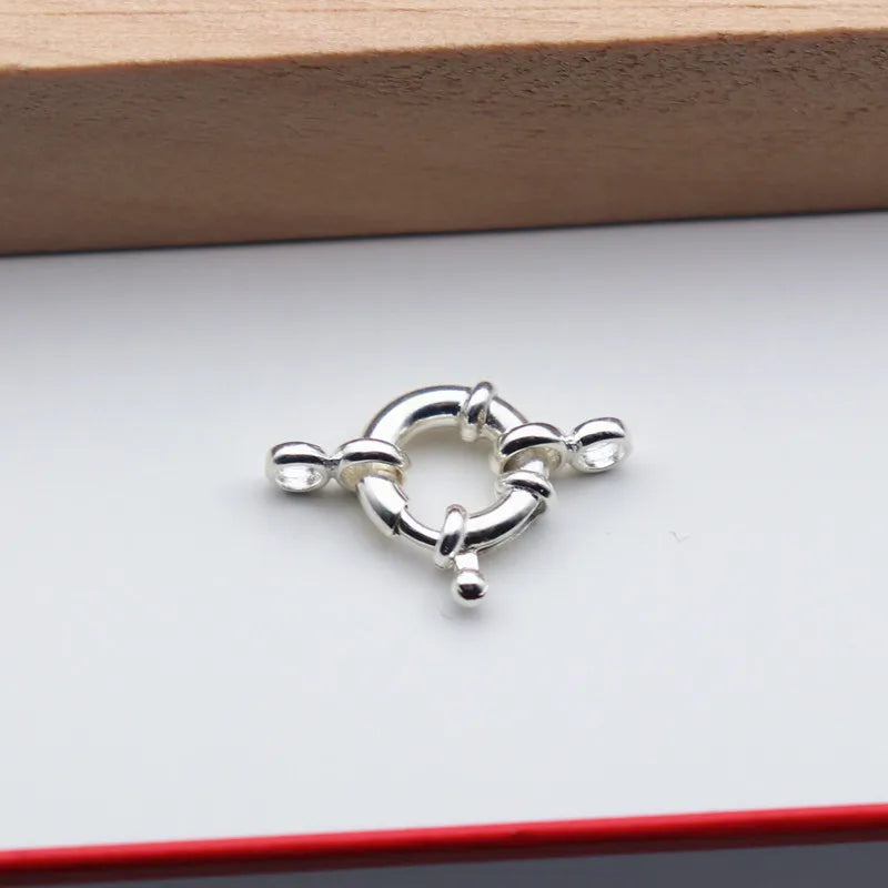1Piece Solid 925 Sterling Silver Necklace Clasp 10/12/14mm Spring with 1 Strand Movable Nautical Ring for Bracelet DIY Jewelry