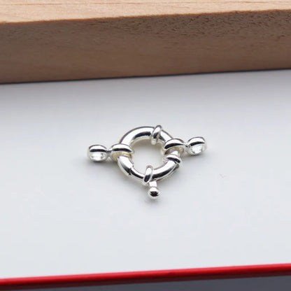 1Piece Solid 925 Sterling Silver Necklace Clasp 10/12/14mm Spring with 1 Strand Movable Nautical Ring for Bracelet DIY Jewelry