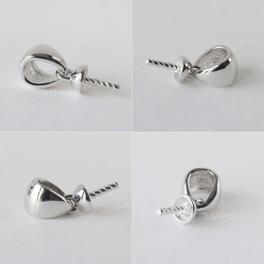 Solid 925 sterling silver bail pendant clasp connector, pinch bail with cup peg for necklace & pendant jewelry
