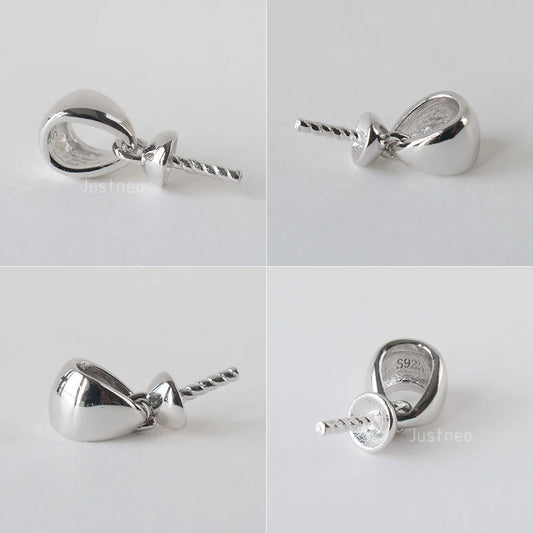 Solid 925 sterling silver bail pendant clasp connector, pinch bail with cup peg for necklace & pendant jewelry