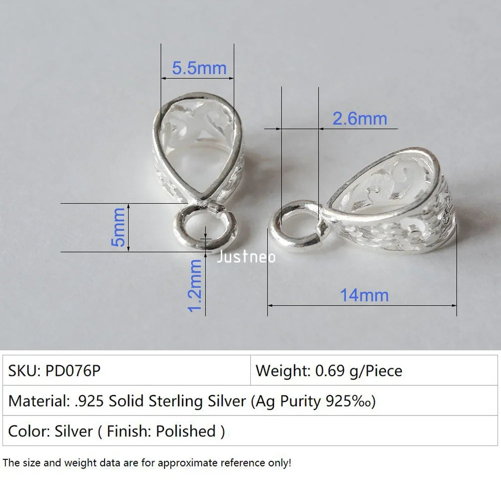Solid .925 Sterling Silver Slider Pendant Clasp Bail Connector with open jumpring, jewelry DIY silver Accessories