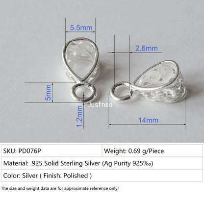 Solid .925 Sterling Silver Slider Pendant Clasp Bail Connector with open jumpring, jewelry DIY silver Accessories