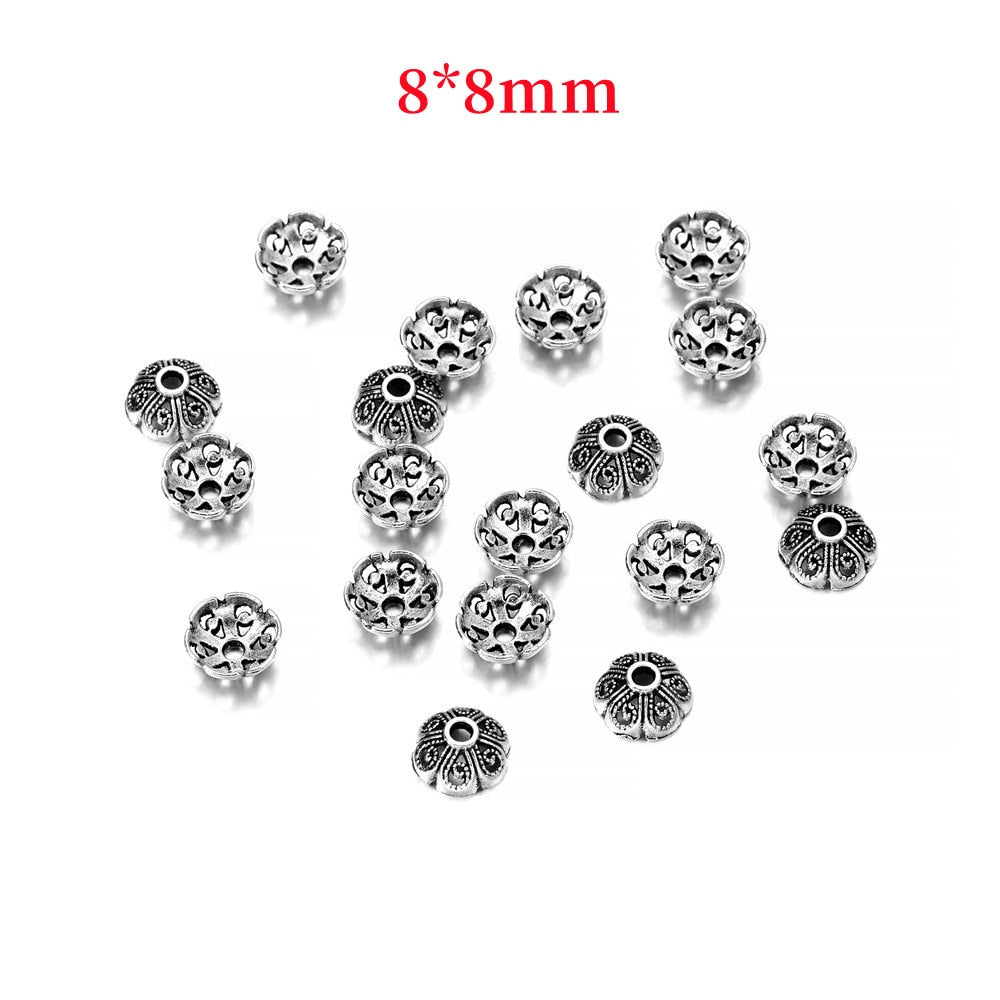 8mm 6-Petal Tibetan Hollow Flower Bead Caps, 50pcs