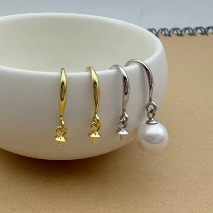 1Pair Solid 925 Sterling Silver Earring Hooks with Pearl Pins for Beads DIY Jewelry Accessories Making Components 18k Gold Color