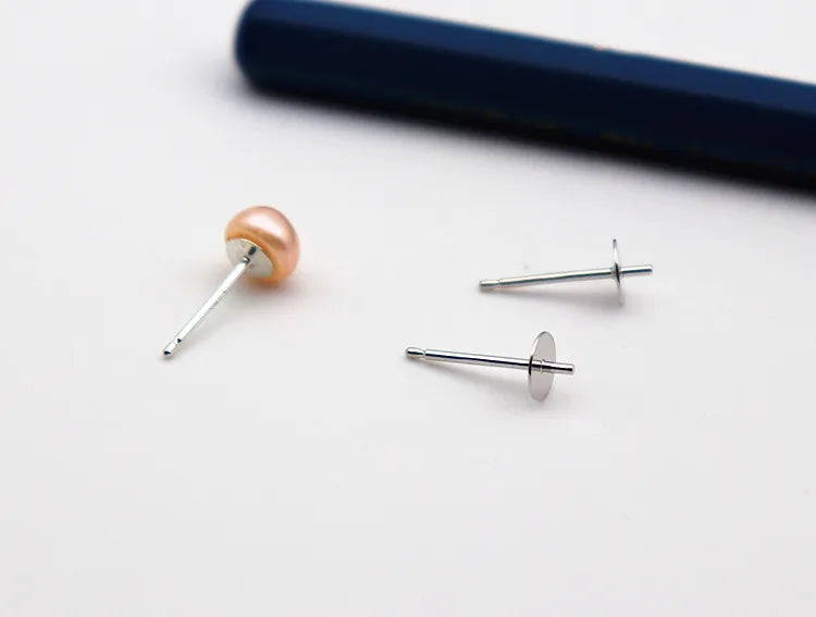1 Pair Earring Studs Solid 925 Sterling Silver Ear Post Finding with Cupped Pad for Holding Pearl Beads Stones DIY Accessories