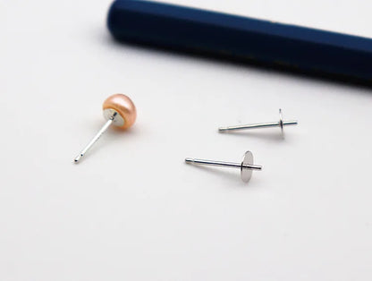 1 Pair Earring Studs Solid 925 Sterling Silver Ear Post Finding with Cupped Pad for Holding Pearl Beads Stones DIY Accessories