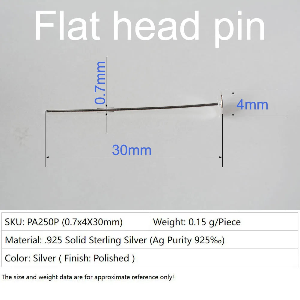 925 Sterling Silver Flat Head Pins, Silver T-pin For Jewelry Making Findings