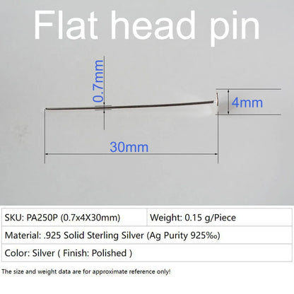 925 Sterling Silver Flat Head Pins, Silver T-pin For Jewelry Making Findings