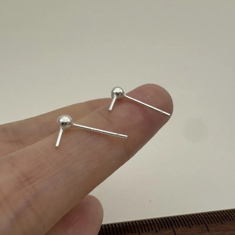 1Pair Solid 925 Sterling Silver 3mm Earring for Round Pearl beads DIY Accessories Making Components Finding