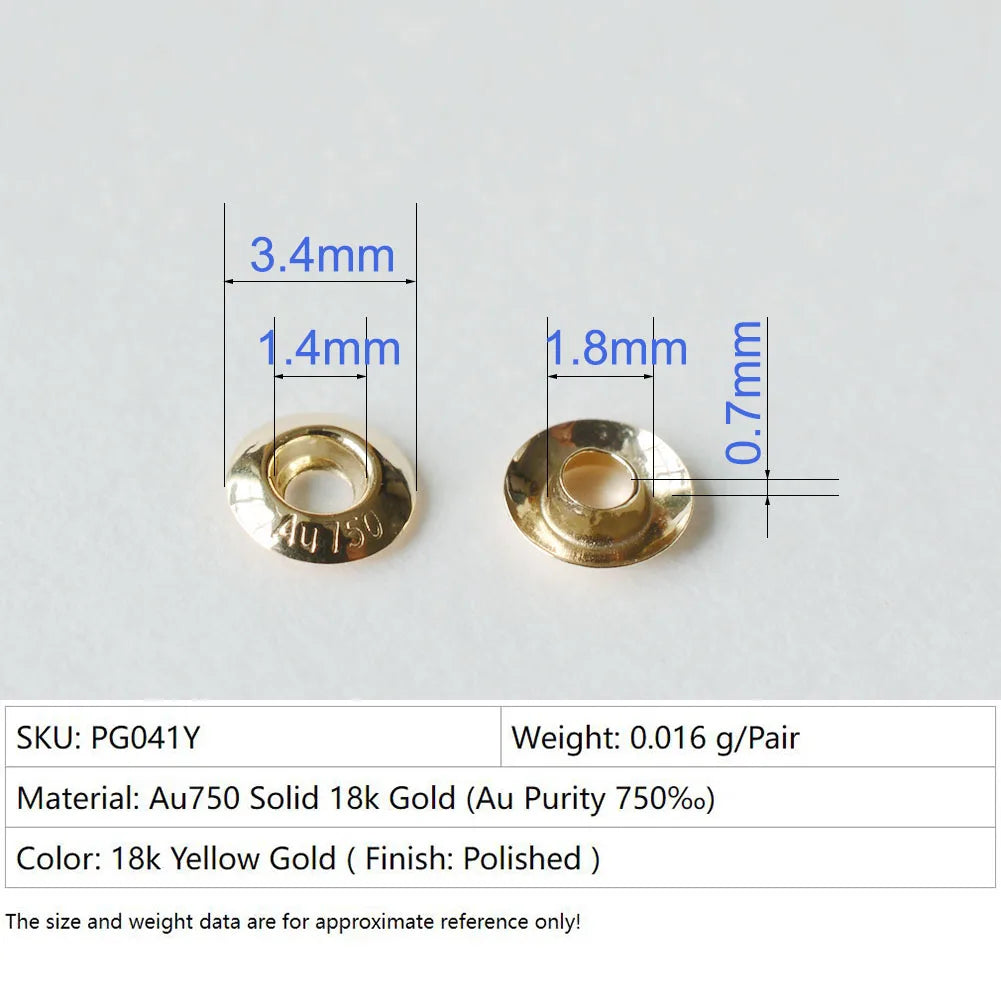 AU750 Solid 18k Carat Gold Eyelet Rivets for Big Hole Beads, jewelry DIY gold findings/components