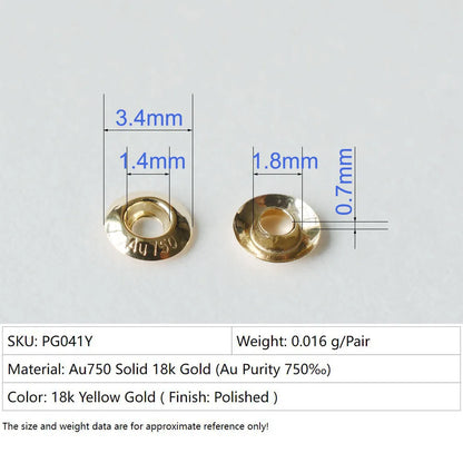 AU750 Solid 18k Carat Gold Eyelet Rivets for Big Hole Beads, jewelry DIY gold findings/components