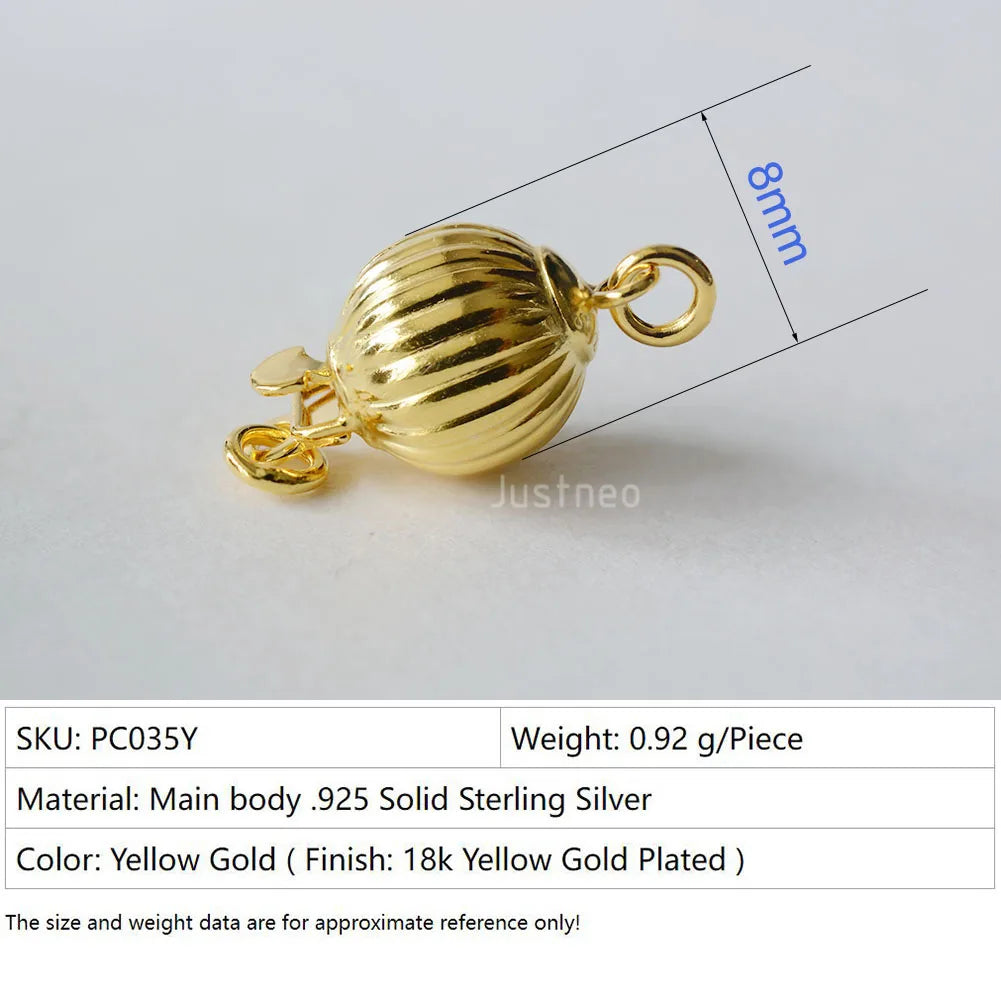 Solid 925 Sterling Silver Round Ball Box Clasp for Pearl Necklace Jewelry diy Components, 1 piece/lot