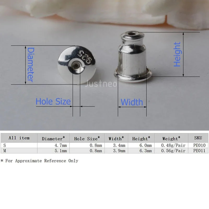 earnut,  solid 925 sterling silver earring backs,earring friction back stopper for stud earrings, 1 pair