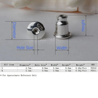 earnut,  solid 925 sterling silver earring backs,earring friction back stopper for stud earrings, 1 pair