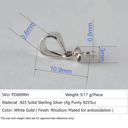 925 Silver Pendant Bail Connector with Pearl Cup Pin, Silver Pendant Bail with Cup Glue-on Pendant Connector for Jewelry Making