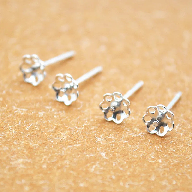1 Pair 5mm Solid 925 Sterling Silver Earring Post Ear Studs with Cupped Pad Holding Jewelry Pearl Round Beads Making DIY