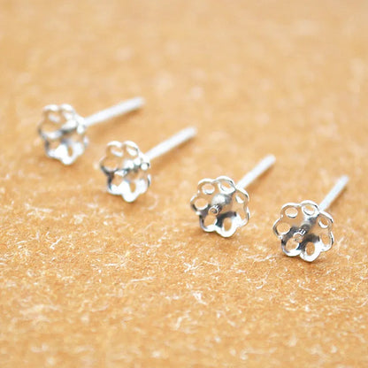 1 Pair 5mm Solid 925 Sterling Silver Earring Post Ear Studs with Cupped Pad Holding Jewelry Pearl Round Beads Making DIY