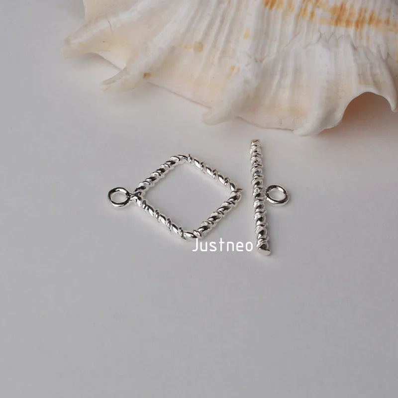 Solid 925 Sterling Silver Square Toggle Clasp Twisted ,1piece
