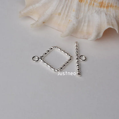 Solid 925 Sterling Silver Square Toggle Clasp Twisted ,1piece