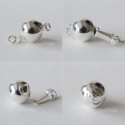 Solid 925 Sterling Silver Round Ball Box Clasp for Pearl Necklace Jewelry diy Components, 1 piece/lot