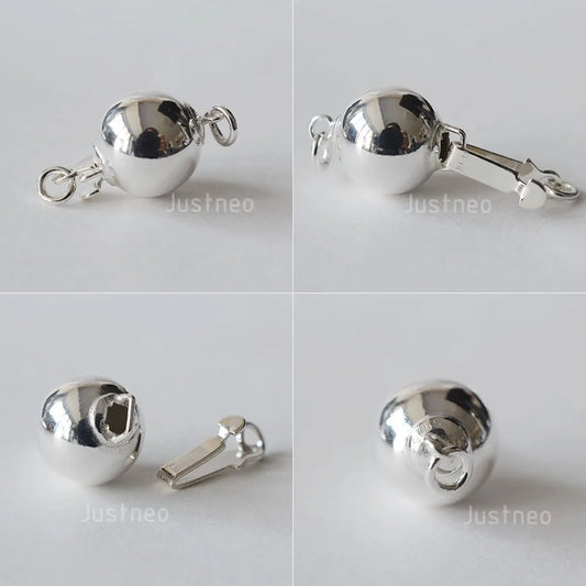 Solid 925 Sterling Silver Round Ball Box Clasp for Pearl Necklace Jewelry diy Components, 1 piece/lot