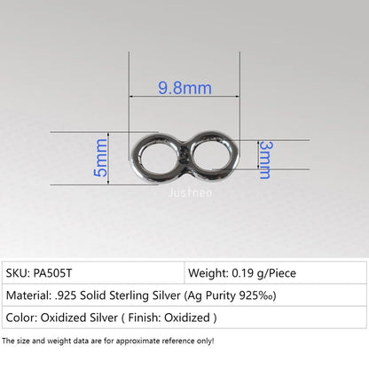 925 Sterling Silver Figure 8 Double Ring Connector Links, Oxidized Silver Double Ring Chain End Connector