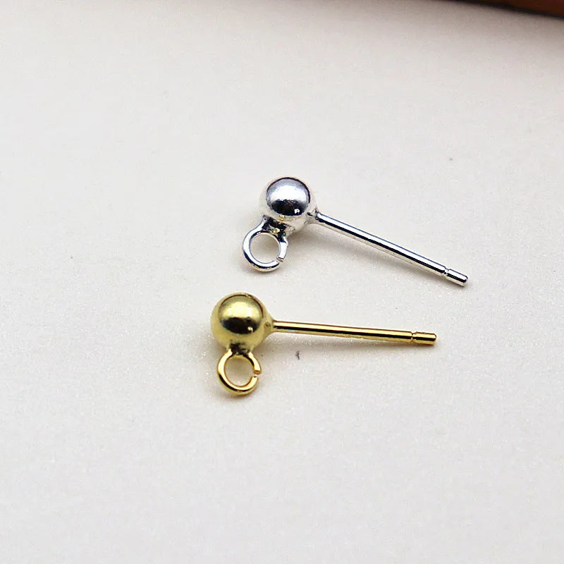 3mm Solid 925 Sterling Silver Ball Earring Post with Open Jump Ring  DIY Components Jewelry Making Earring Accessories Findings