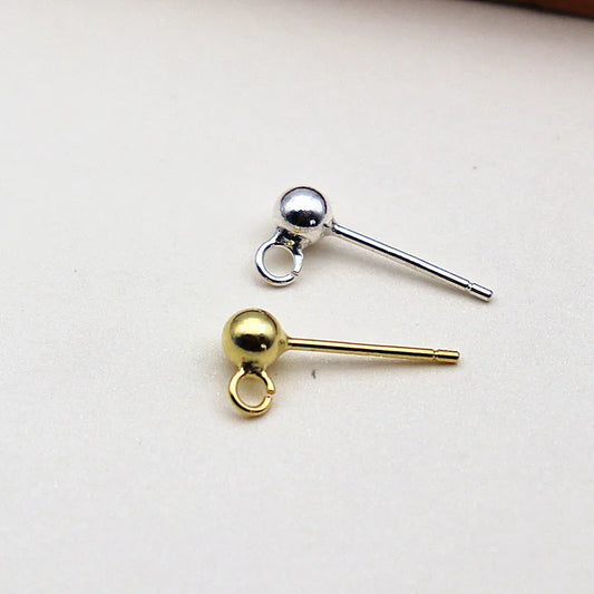 3mm Solid 925 Sterling Silver Ball Earring Post with Open Jump Ring  DIY Components Jewelry Making Earring Accessories Findings