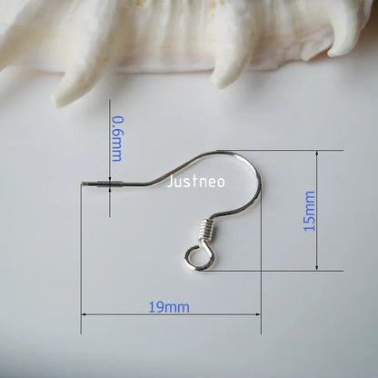 ear hook,0.6x15x19mm solid 925 sterling silver earring hooks with coil & open loop, sterling silver earring findings components