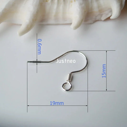 ear hook,0.6x15x19mm solid 925 sterling silver earring hooks with coil & open loop, sterling silver earring findings components