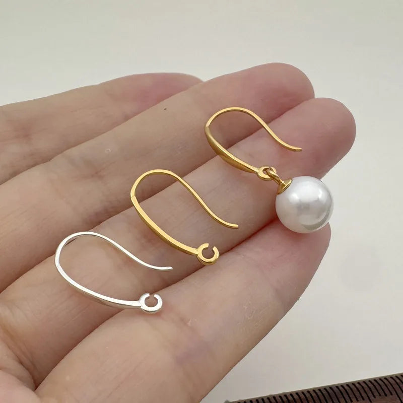 1Pair Solid 925 Sterling Silver Earring Hooks 16mm DIY Accessories Simple Ear Hooks Pearl Components Making