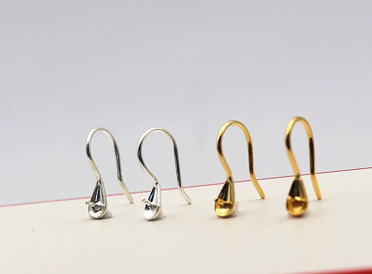 Solid 925 Sterling Silver Earring Hook High-Heeled with Pear Fitting Diy Jewelry Findings Women Components Making 1 Pair