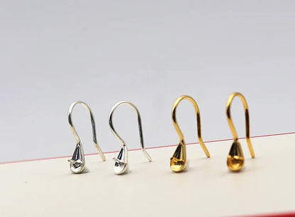 Solid 925 Sterling Silver Earring Hook High-Heeled with Pear Fitting Diy Jewelry Findings Women Components Making 1 Pair