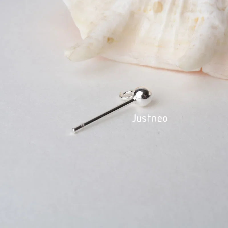 Solid 925 Sterling Silver Ball Earring Post with open Jump Ring, DIY