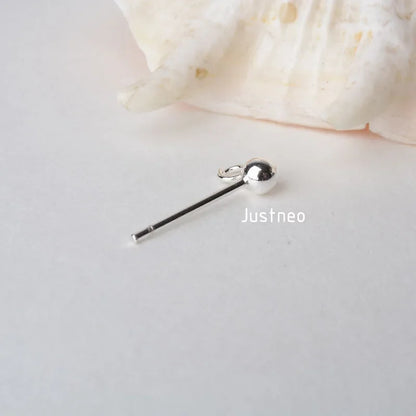 Solid 925 Sterling Silver Ball Earring Post with open Jump Ring, DIY