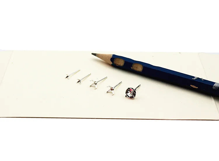 1 Pair  S925 Sterrling Silver Blank Earring Post Stud 4 Claw Plating with 2.5 3 4 5 6 8mm Pad for DIY Jewelry Findings Making