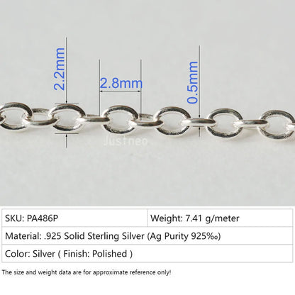 Silver Chain for Jewelry making, 925 Sterling Silver Oval Cable Chain bulk Loose Rope Link Diy Components and Finding