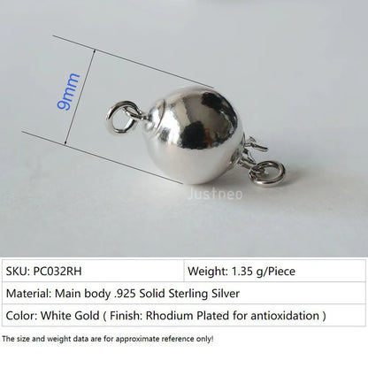 Solid 925 Sterling Silver Round Ball Box Clasp for Pearl Necklace Jewelry diy Components, 1 piece/lot