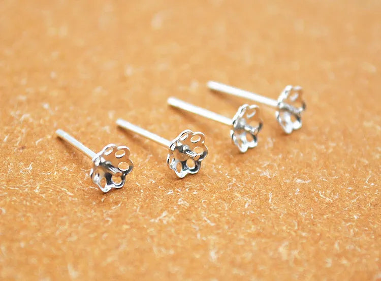 1 Pair 5mm Solid 925 Sterling Silver Earring Post Ear Studs with Cupped Pad Holding Jewelry Pearl Round Beads Making DIY