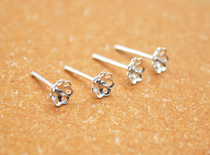 1 Pair 5mm Solid 925 Sterling Silver Earring Post Ear Studs with Cupped Pad Holding Jewelry Pearl Round Beads Making DIY