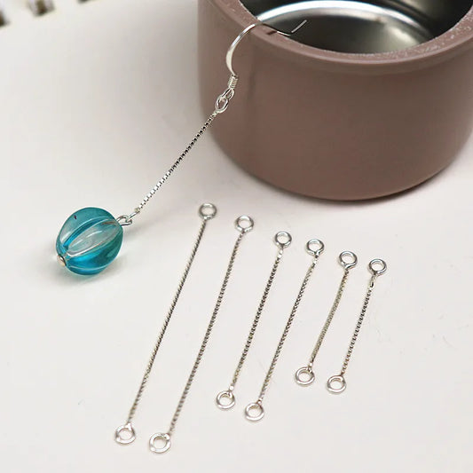 1 Pair Solid 925 Sterling Silver Earring Wire Box Chain 2-4cm for Ear Dangle Making Jewelry DIY Components