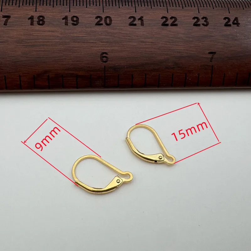 1Pair Solid 925 Sterling Silver French Hooks 18k Gold Color 15mm DIY Earring Accessories Making Components Finding