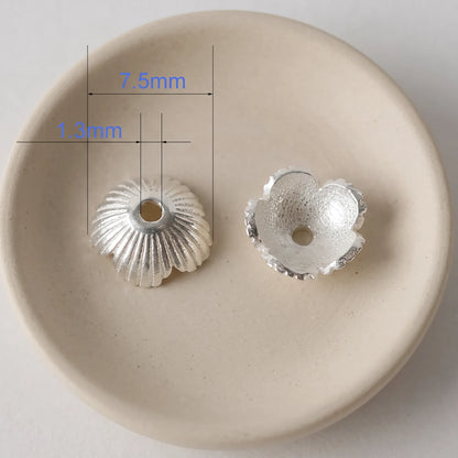 Sterling silver flower bead cap 7.5mm with 1.3mm center hole