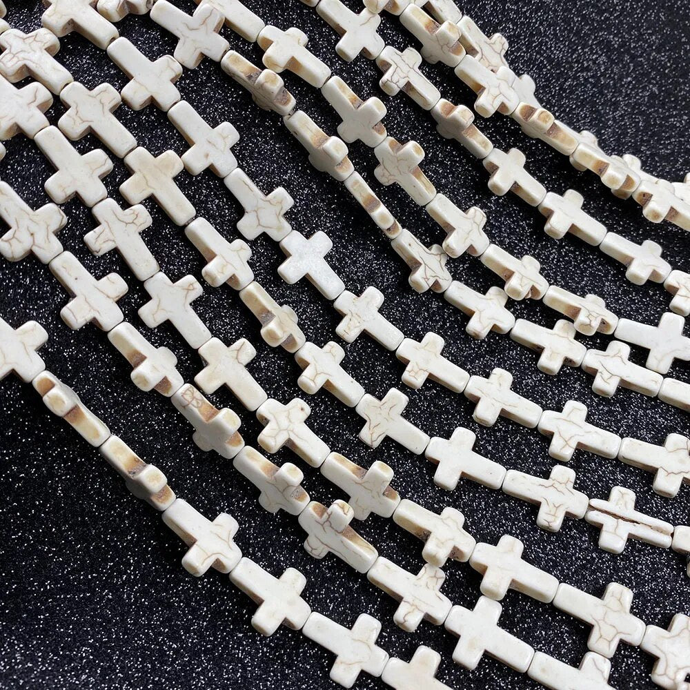 White Howlite Cross Beads, 12x16mm