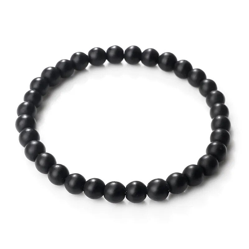 Bracelet extensible en onyx (agate) noir mat, 6-12 mm