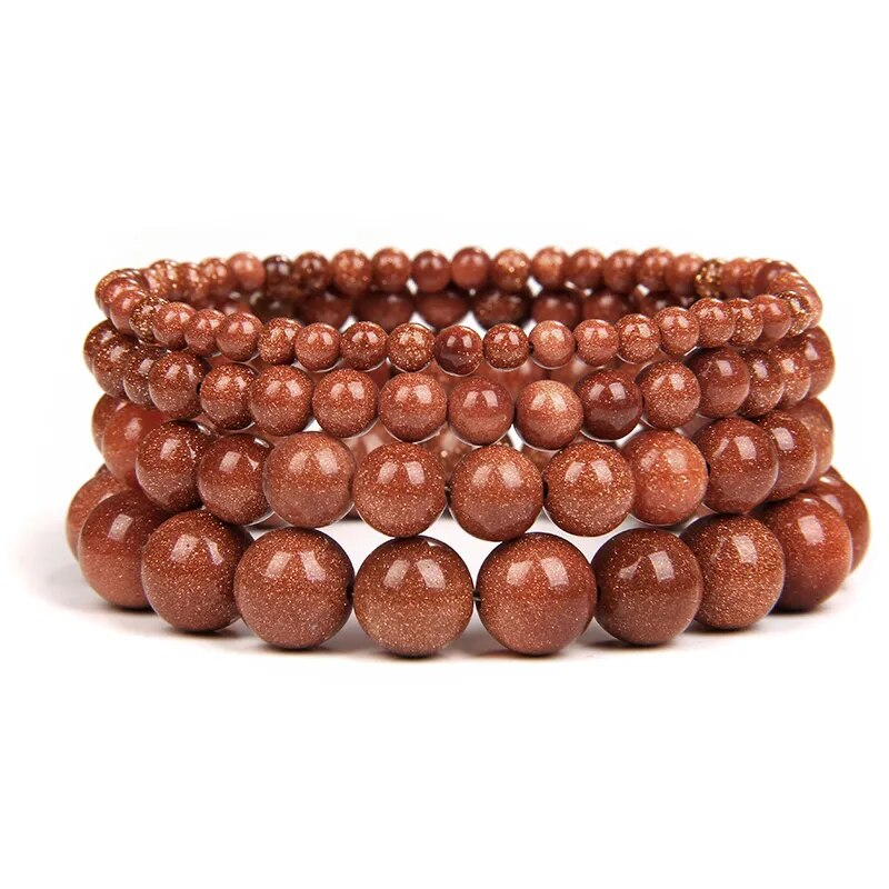 Gold Sand Stone Jasper Gemstone Stretch Bracelet 6-12mm
