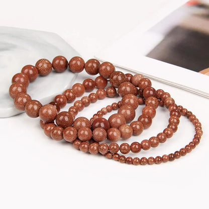 Gold Sand Stone Jasper Gemstone Stretch Bracelet 6-12mm