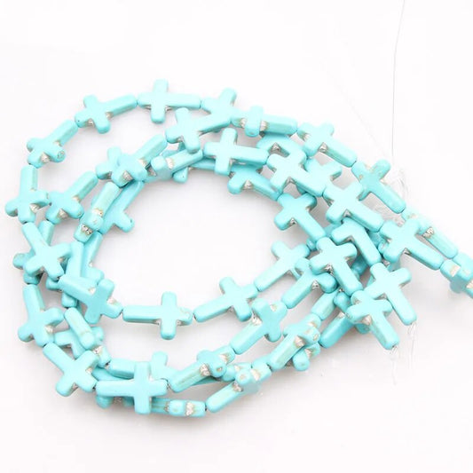 Blue Howlite Cross Beads, 12x16mm