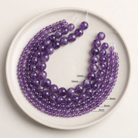Natural amethyst beads available in multiple sizes